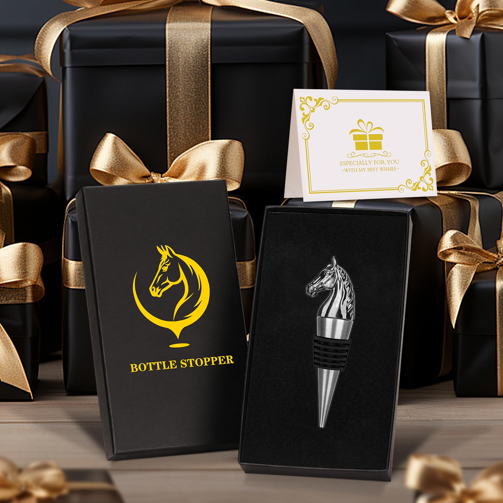 Pferd Weinflaschenverschluss, Pferde Geschenk Weingeschenke Geburtstagsgeschenke für Männer Frauen, Pferde Deko Pferdekopf Weinverschluss für Wein Champagner Silber