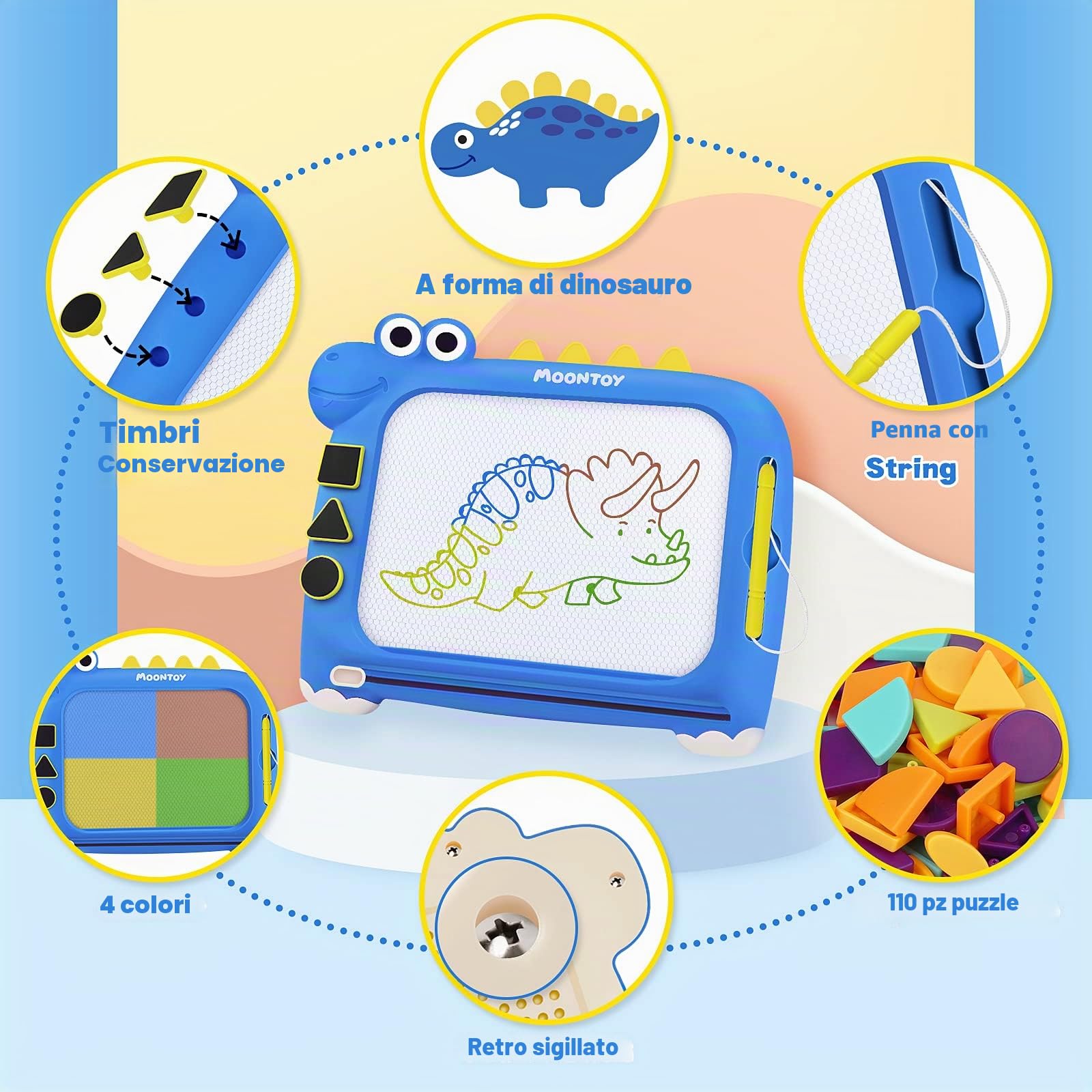 MOONTOY Lavagna Magnetica per Bambini, 2 in 1 Lavagna Magnetica Tangram Puzzle Bambinio 3 Anni, Lavagnetta Cancellabile Lavagna Magica Giochi Bambini 2 Anni, Regalo Bambino 2 3 4 5 Anni