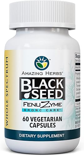 Amazing Herbs Black Seed Fenuzume Bronc-Care, cápsulas vegetarianas - Sin gluten, sin OMG, veganas, mejora la respuesta inmunológica, mejora las