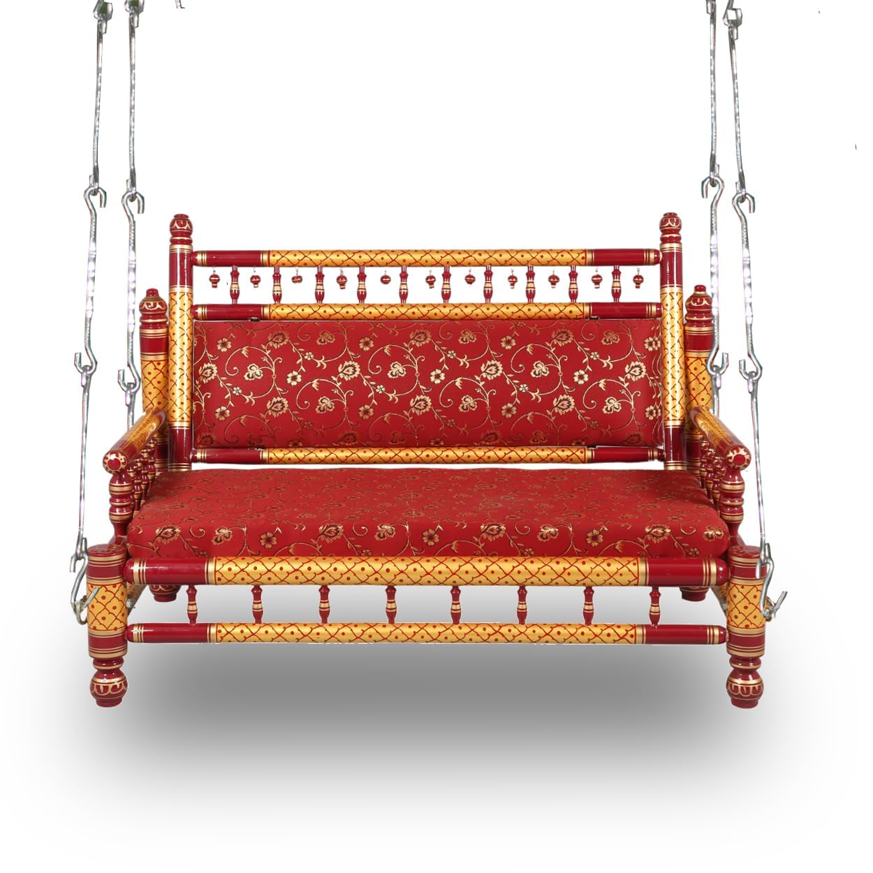 sankheda Swing seat Premium Teak Wood Swing Chair - 122cm,(4 feet) 300kg Capacity, Indoor/Balcony Hanging, 2 Seater Jhula (Yellow and Gold)-image-21
