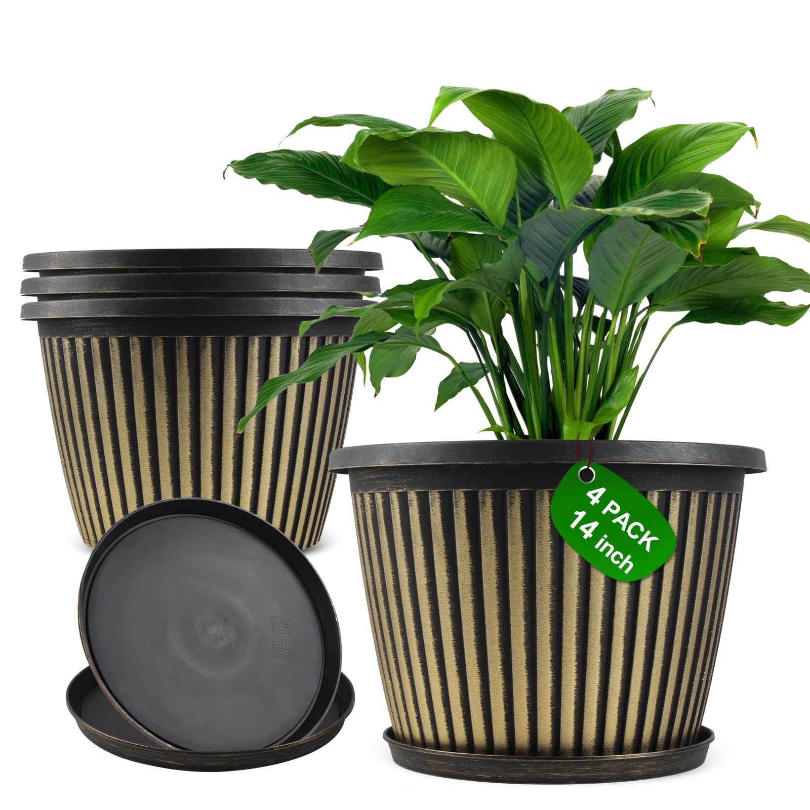 Plastic Indoor Large Planter Pots MUAEEOK Plant Pots 25/23/20 Cm, Set
