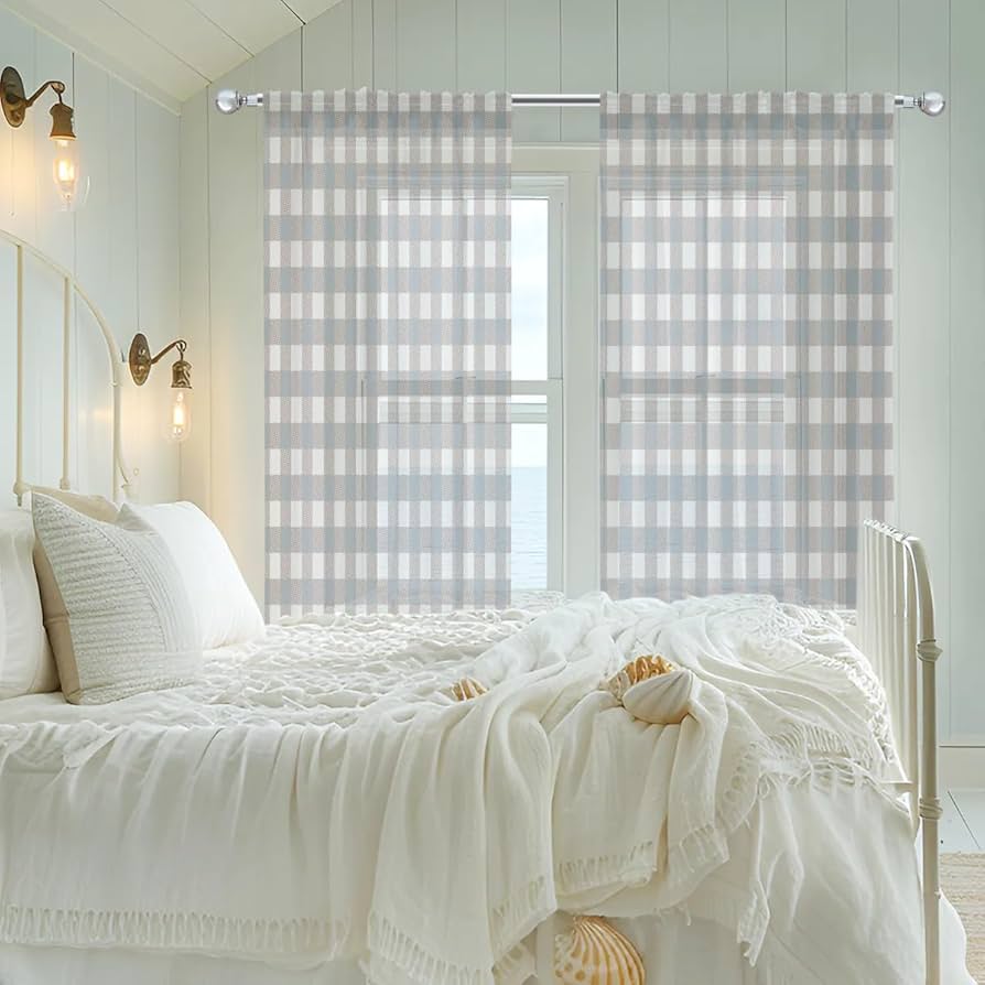 Amazon.com: Skonsati Checkered Light Grey Sheer Curtains 2