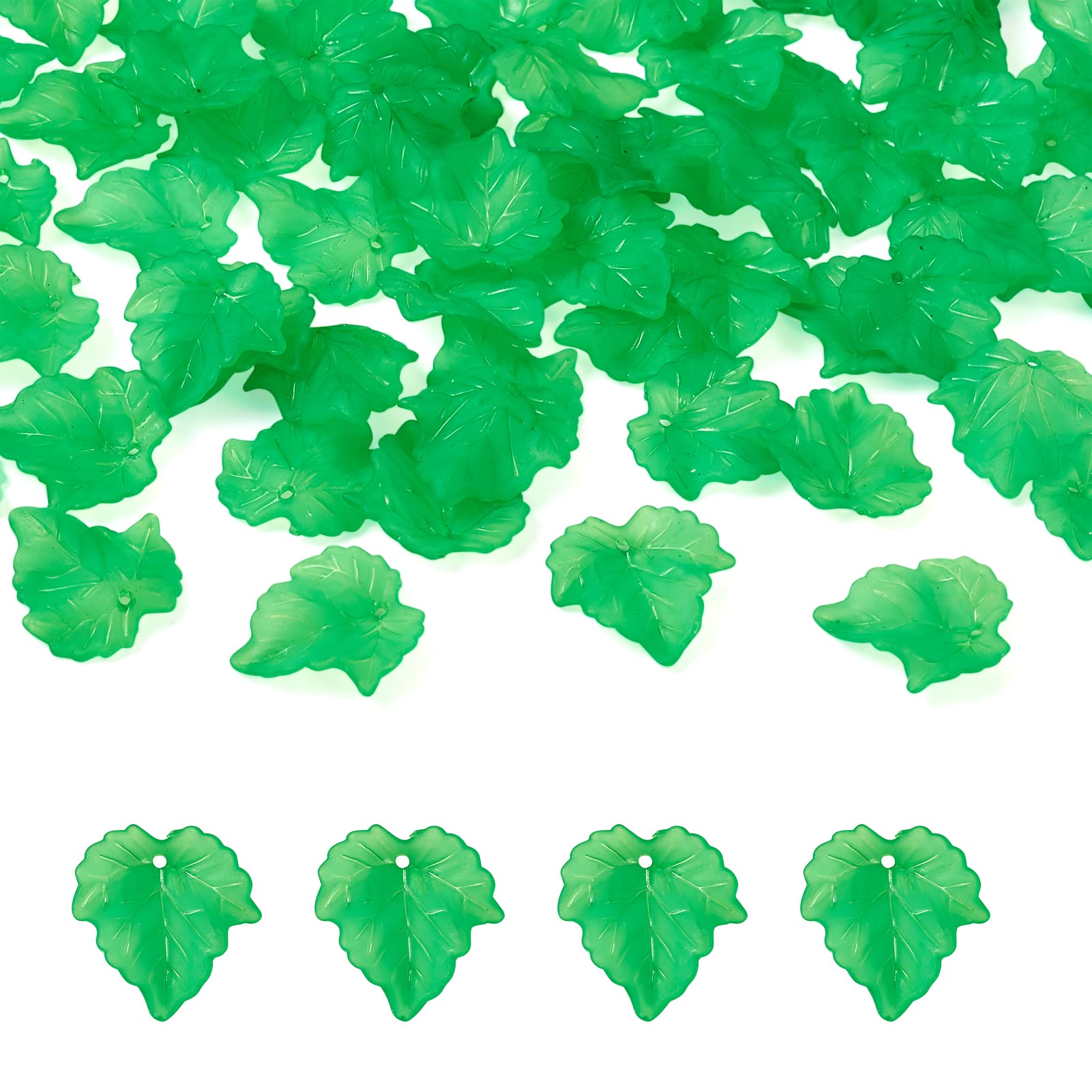 Pandahall 100pcs Transparent Green Frosted Acrylic Leaf Pendants Plastic Beads 24x22.5mm for DIY Jewelry Making