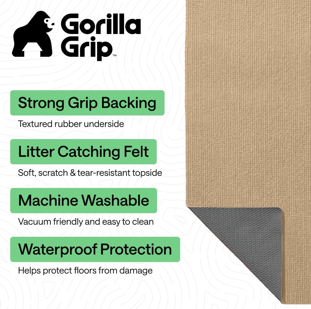 GORILLA GRIP Cat Litter Box Mat, Soft Felt Scatter Catcher, 35x23, Beige image 2