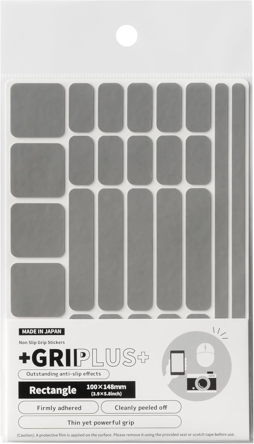 Non Slip Grip Stickers GRIPLUS Rectangle (Gray, 100×148mm) - Reusable Adhesive Pad for Desk, Phone, Mouse, Office, Multi-Purpose