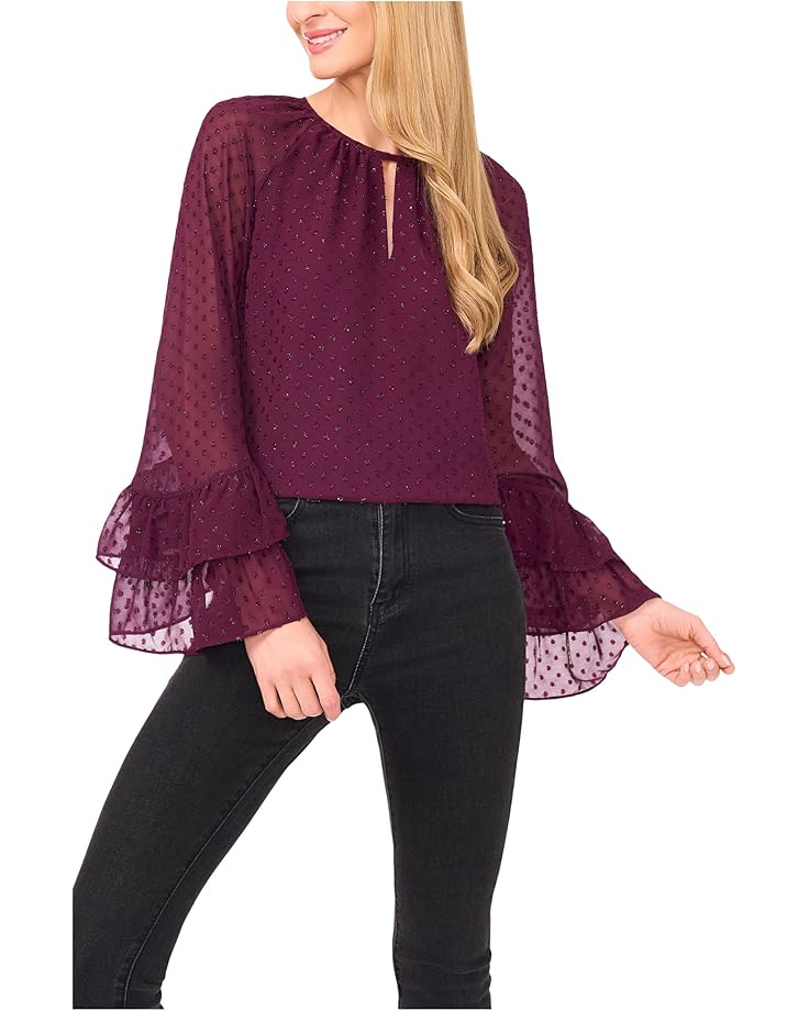 CeCe Tiered Sleeve Front Keyhole Blouse - Main View