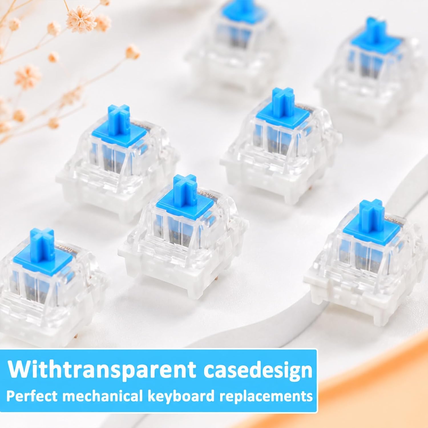 50 Pcs Blue Mechanical Keyboard Switches, 3-Pin Clicky Tactile