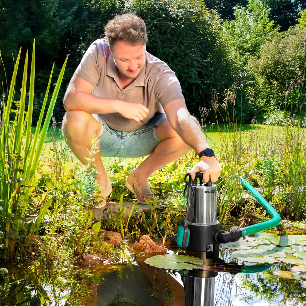 VONROC Bomba Sumergible 1100W para Aguas Sucias con Flotador Automático | 20000 l/h, partículas 25 mm, descarga 9 m, IPX8, acero inoxidable, cable 10 m, uso en sótanos piscinas garajes