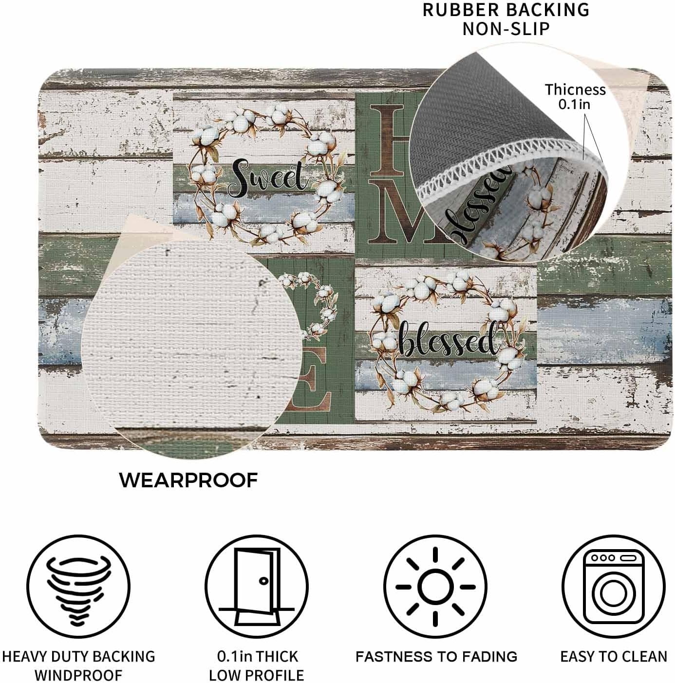 Door Mat Outside Farmhouse Vintage Mottled Welcome Mats for Front Door, Country Wood Grain Non Slip Indoor Outdoor Doormat, Low-Profile Floor Door Mats for Muddy Wet Shoes-20x32in