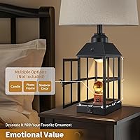 Vista 2 de Lámparas de mesa estilo granja de 25" para sala de estar, juego de 2 lámparas negras con puerto USB y luz nocturna, lámpara de mesa rústica