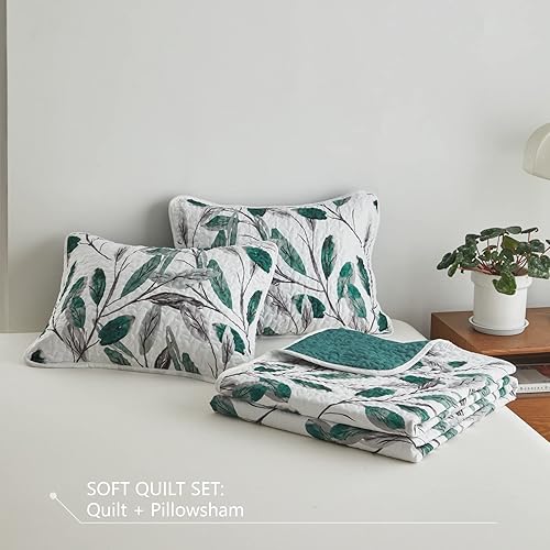Miniatura 7 de AIKASY Juego de edredón tamaño Queen, juego de edredón gris ligero de microfibra suave con hojas doradas para todas las estaciones, 3 piezas incluye