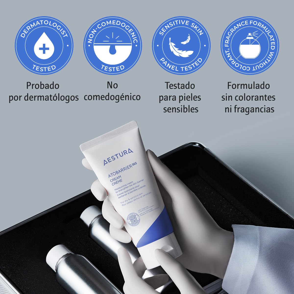 AESTURA ATOBARRIER365 CREMA con Ceramida Hidratante 120 horas en cápsulas visibles Complejo lipídico patentado Crema facial para piel seca y sensible Probada por dermatólogos 80mL