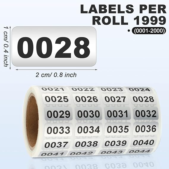 Zonon 001-2000 Pieces Inventory Number Sticker Labels Self Adhesive Waterproof Labels Vinyl Consecutive Number Stickers for Indoor, Outdoor, Storage, Classification, Supplies, 0.39 x 0.78 Inch