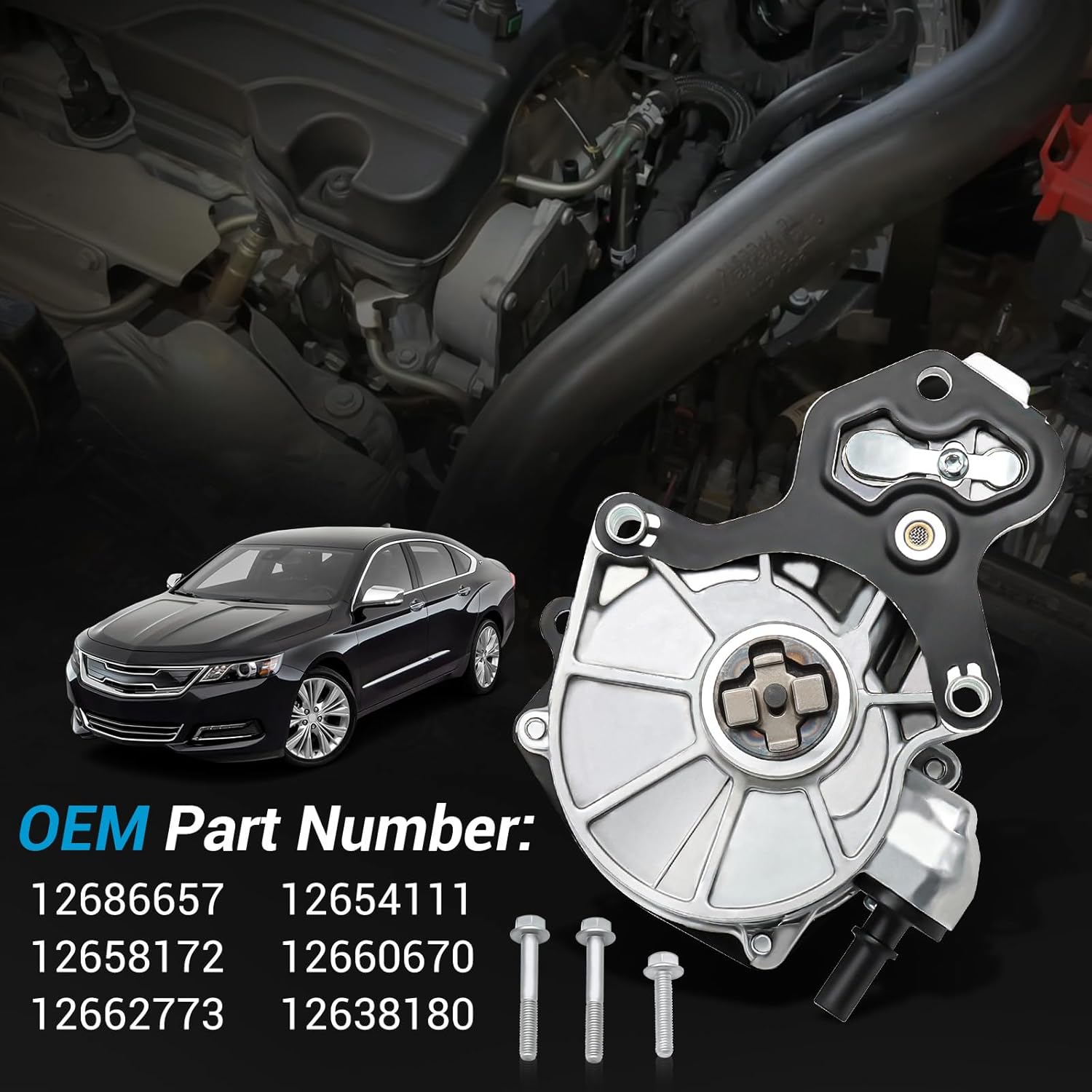 12686657 Brake Booster Vacuum Pump Compatible with Buick Chevy Impala 2014-2019 Malibu 2013-2015 Blazer Camaro Colorado Traverse 2019-2020 GMC Canyon Acadia Cadillac CT6 ATS 2.0L/2.5L 12654111