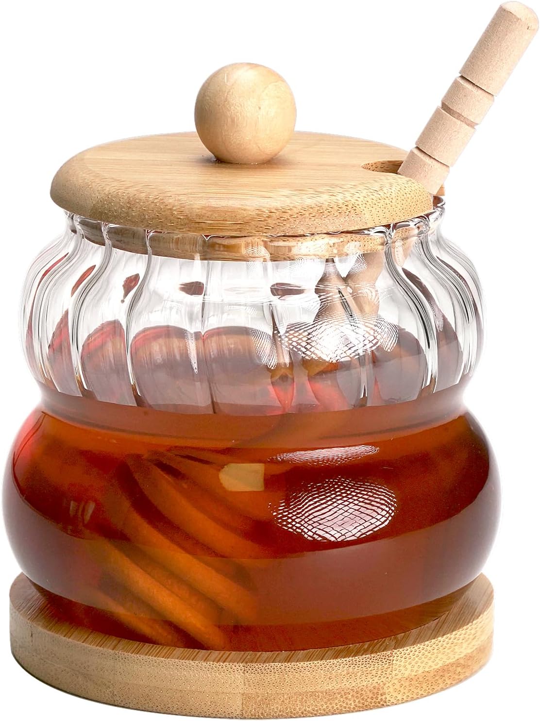 Honey Pot With Dipper And Lid,3 Pack 18oz Glass Syrup Dispenser