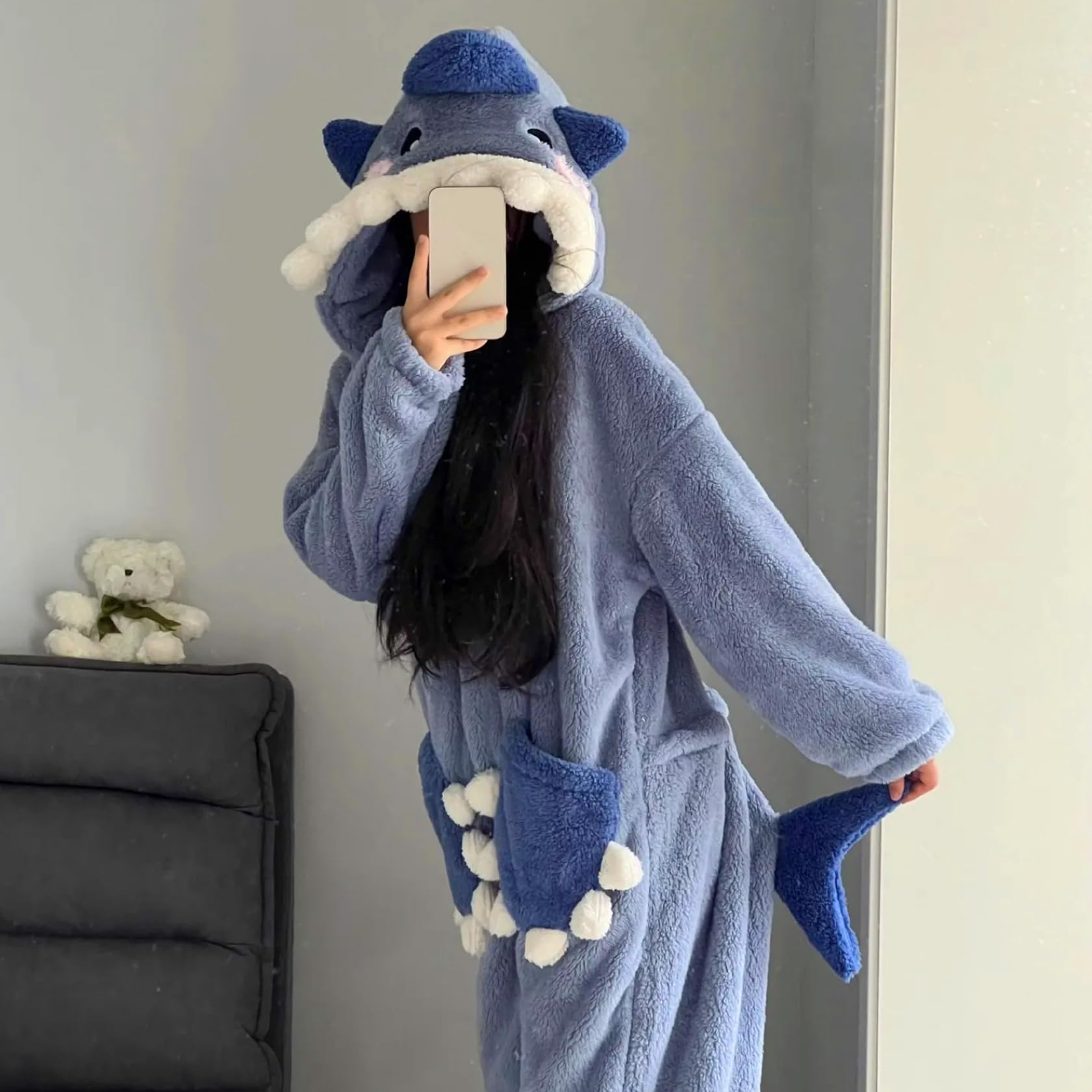 Shark Onesie Adulto Peludo Caliente Tiburón Pijamas Lindo Suave Animal Onesie Adulto para Mujer...