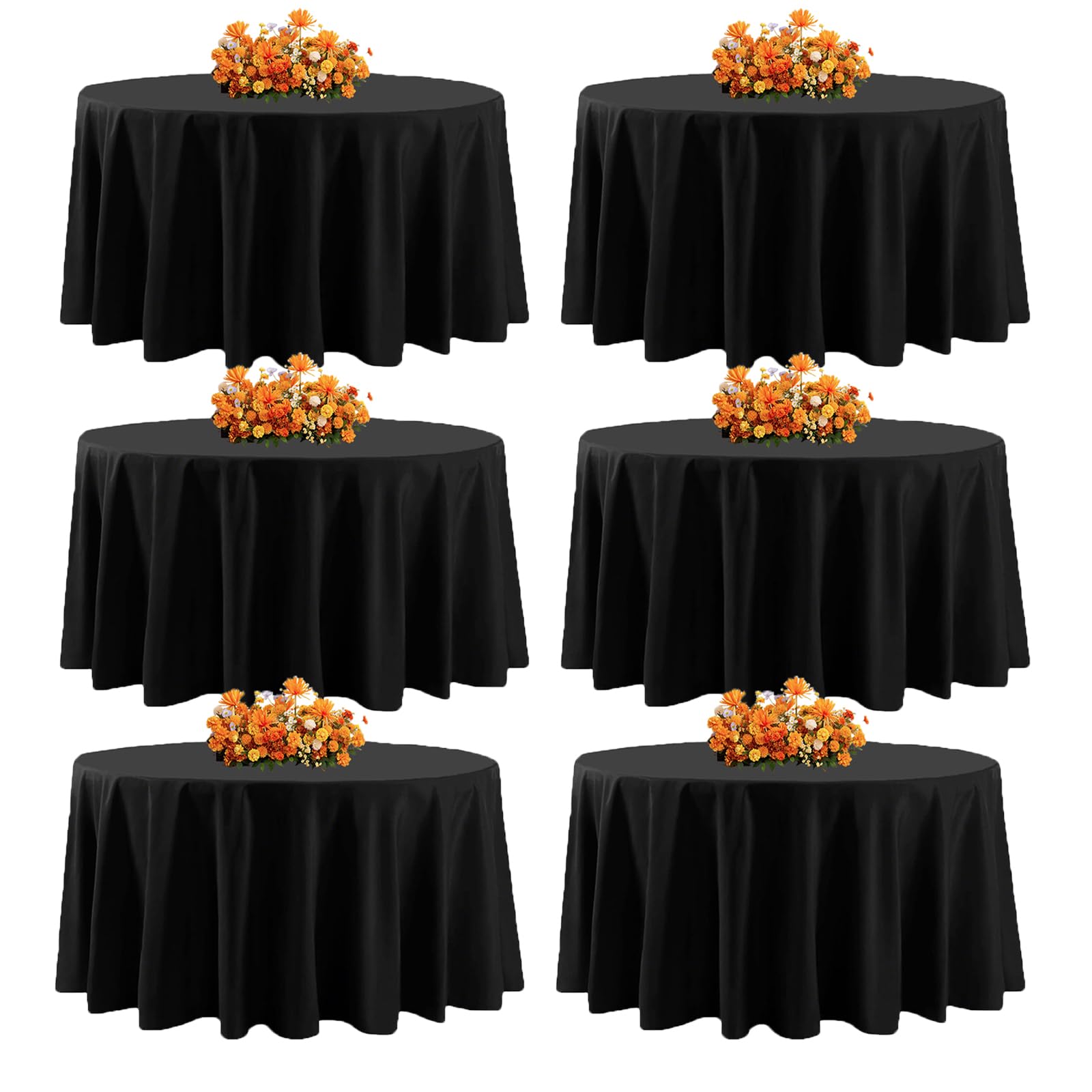 Yemosa 6Pack Black Round Tablecloth 229cm(90 Inch), Polyester Fabric Round Table Cover, Stain & Wrinkle Resistant Washable Table Cloth for Wedding, Party, Banquet, Dining Buffet