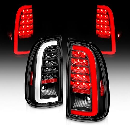 AmeriLite Para Toyota Tundra Standard 2000-2006  Par de luces traseras de freno de repuesto negras de tubo LED tipo C de cabina de acceso, lado del