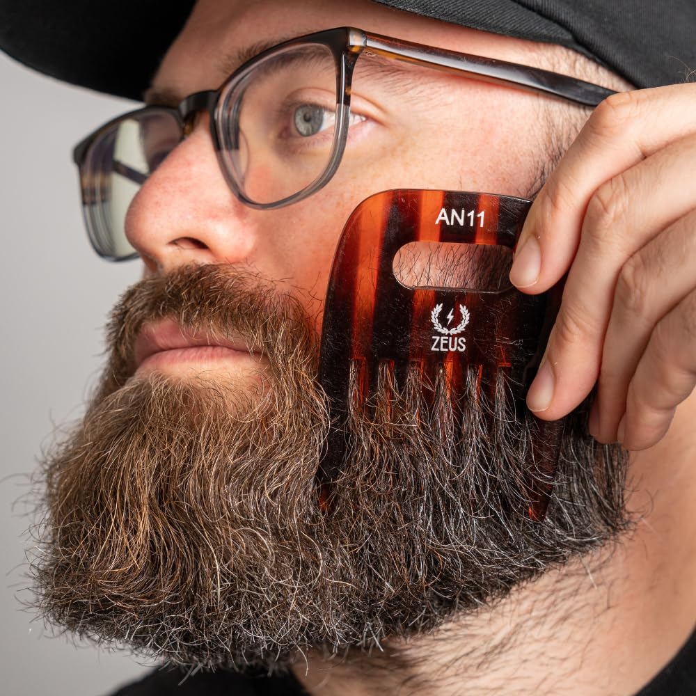 ZEUS Pocket Detangling Bartpickel, 3,5 "- Bester handgefertigter antistatischer Pickel für welliges oder lockiges Haar, AN11