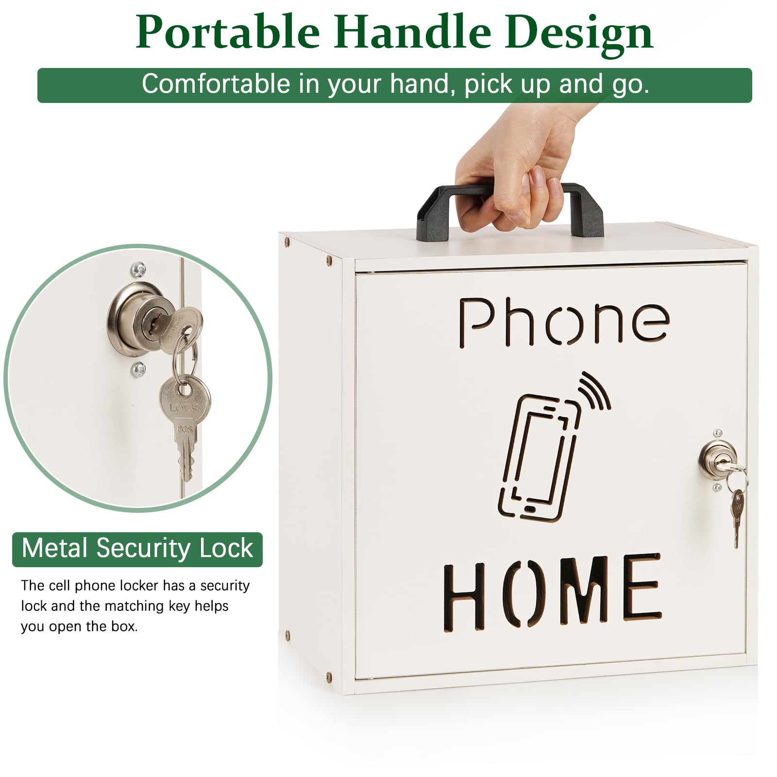 Echaprey Soporte para teléfono celular ajustable con 33 ranuras para el aula, gabinete de almacenamiento de madera para teléfono celular con asa y cerradura, soporte para teléfono celular de