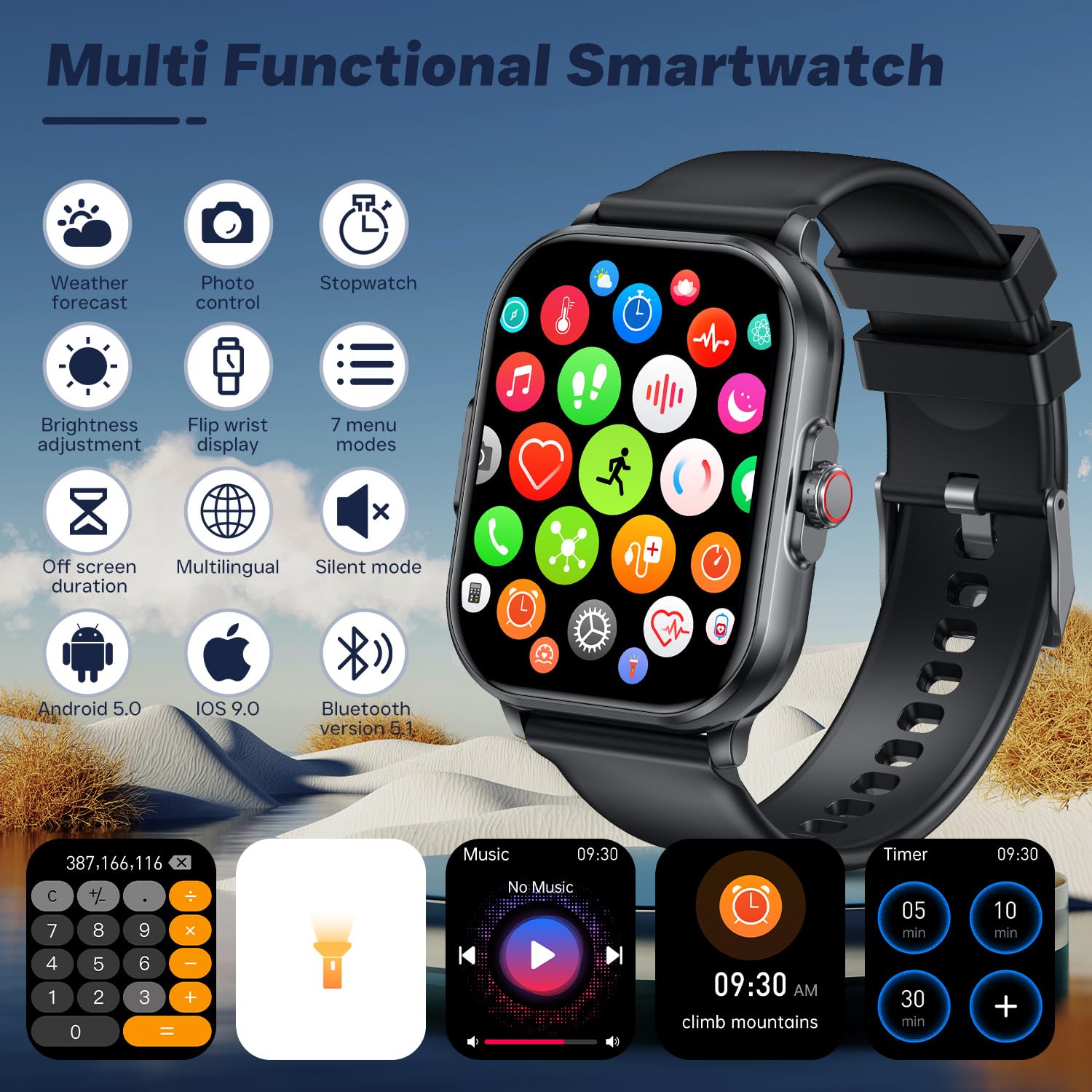 Reloj Inteligente Hombre Smartwatch con Llamadas: 2.01" HD Smart Watch con ECG+HRV Pulsómetro Monitor Presion Sueño 100+ Modos Deportivos Podómetro Pulsera Actividad IP68 Impermeable para iOS Android