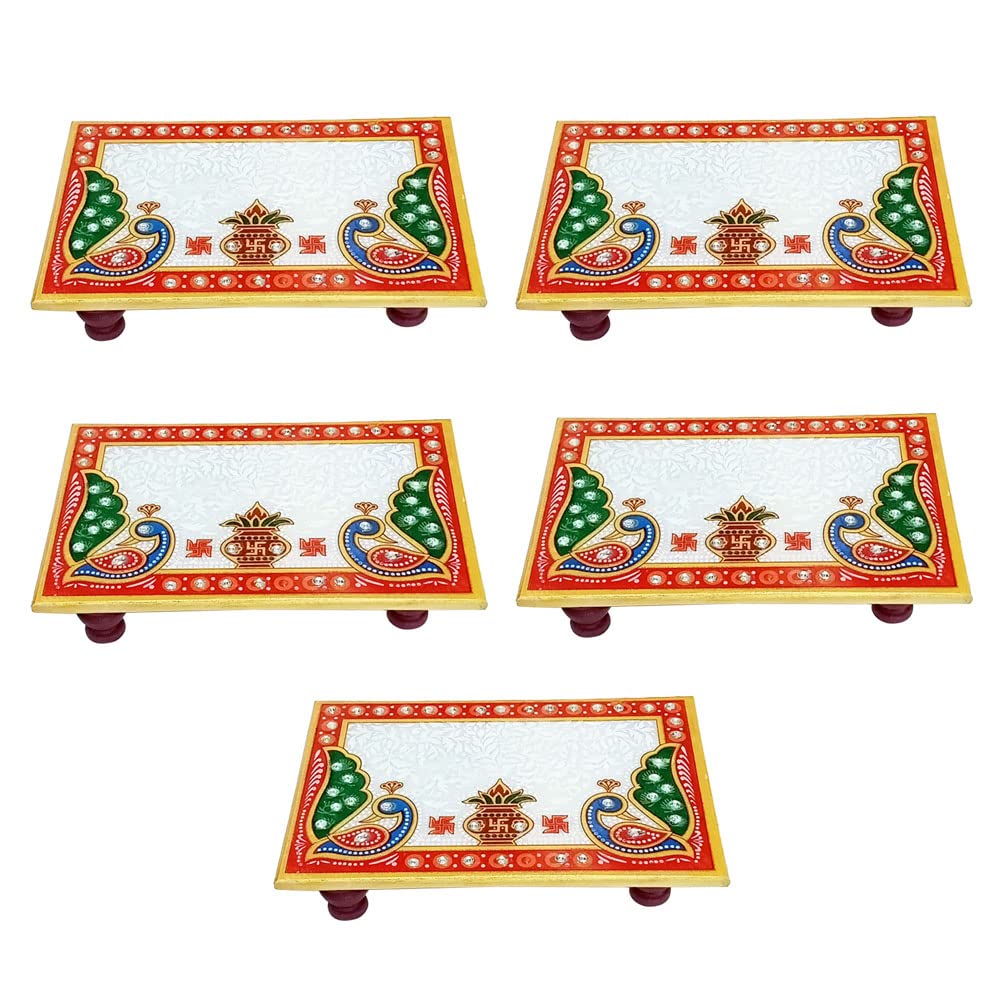 Handicraft Kingdom Peacock Marble Chowki - 9 Pack -7