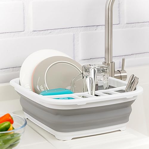 Miniatura 7 de SAMMART Escurridor de platos de plástico plegable de 8 litros (2.11 galones), juego de escurridor plegable, organizador de vajilla portátil, para