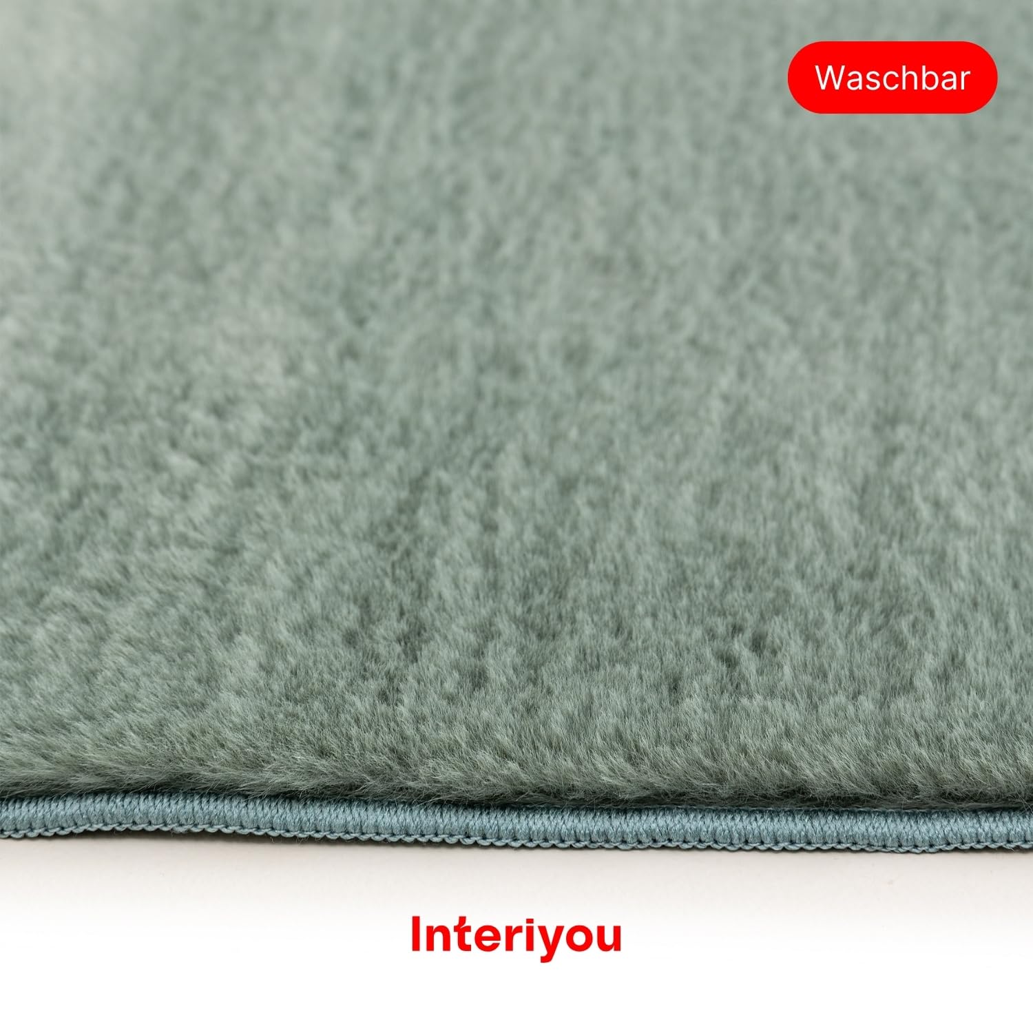 Interiyou Fargo - Teppich Wohnzimmer 80x300 cm Grün - Kurzflor Waschbar und rutschfest - Flauschiger Fellteppich aus Kunstfell - weicher Langflor Fell