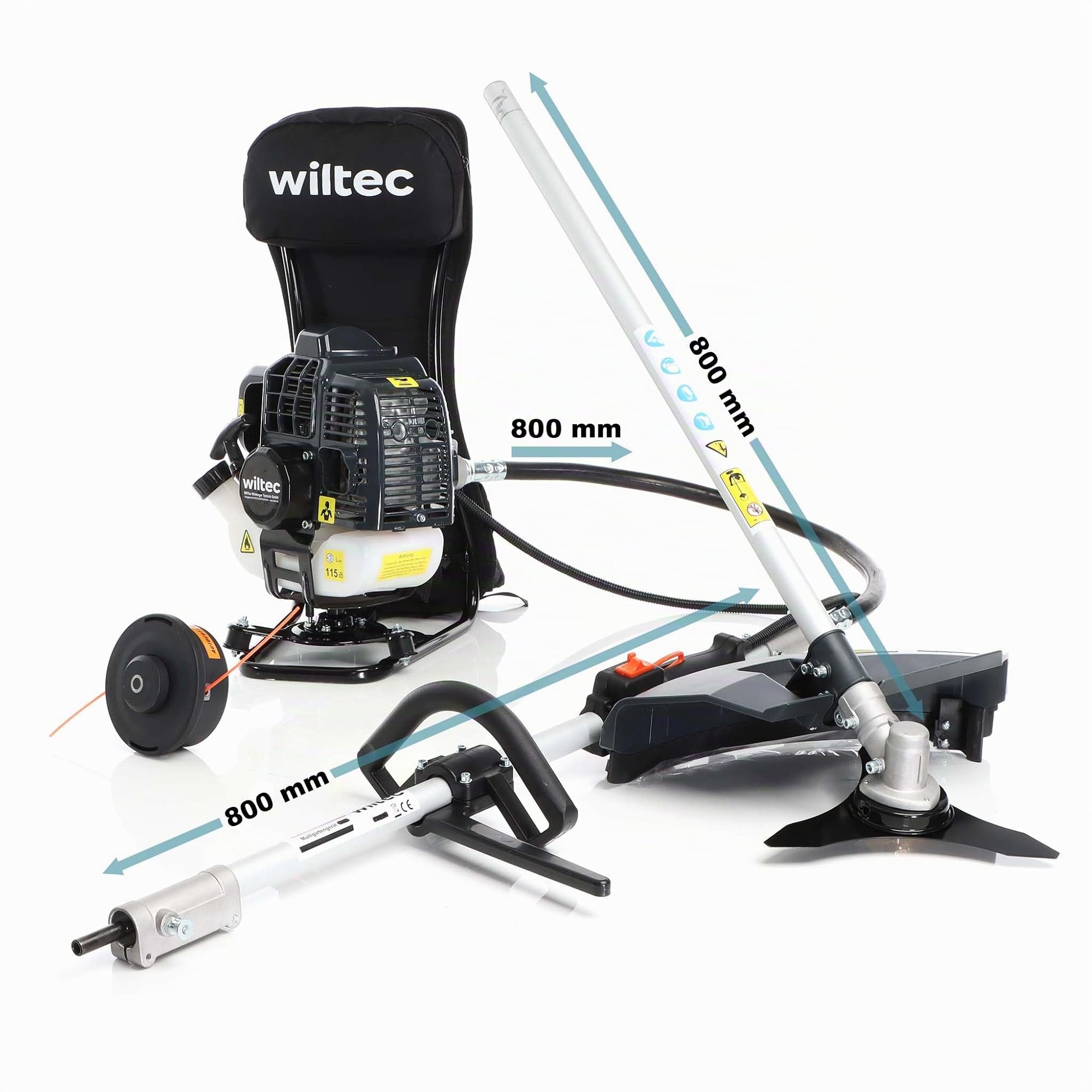 Wiltec Multiherramienta de jardín 2-en-1 Motor 2 Tiempos con alargador cortacésped y desbrozadora