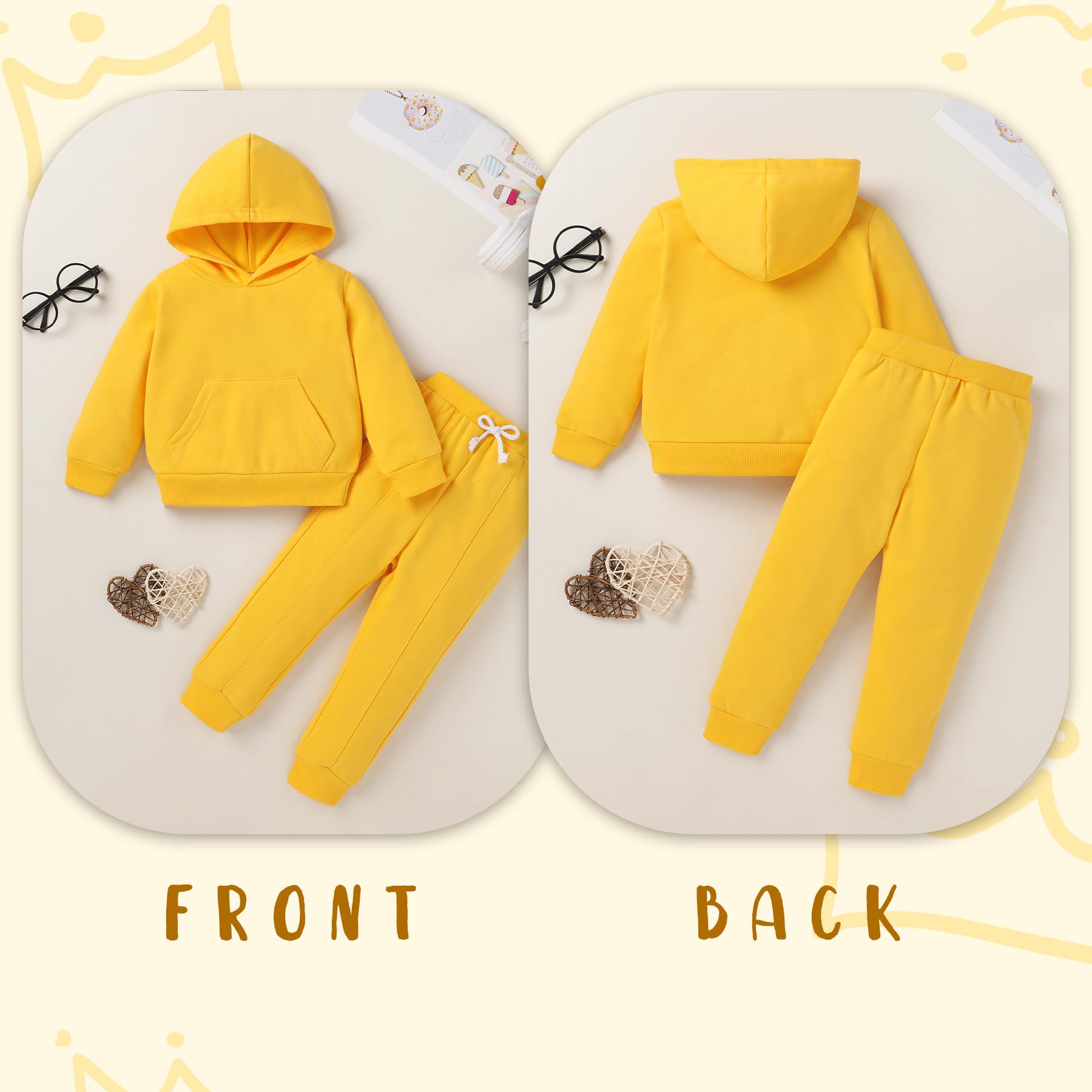 SEVEN YOUNG Baby Clothes for Girls Boy Solid Color Hoodie and Sweatpants Fall Winter Outfit Toddler Sweatsuit (Yellow, 5 6 T)