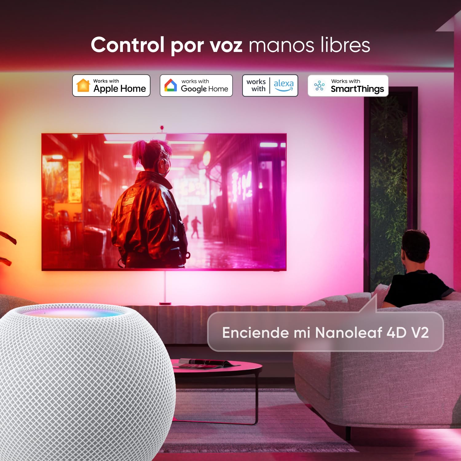 Nanoleaf 4D V2 Tira LED Espejo de Pantalla para TV 65", Retroiluminación RGB Inteligente, Zigzag Flexible con Cámara, Música Sync, Wi-Fi/Bluetooth, Control App y Voz (Alexa/Google/Apple)