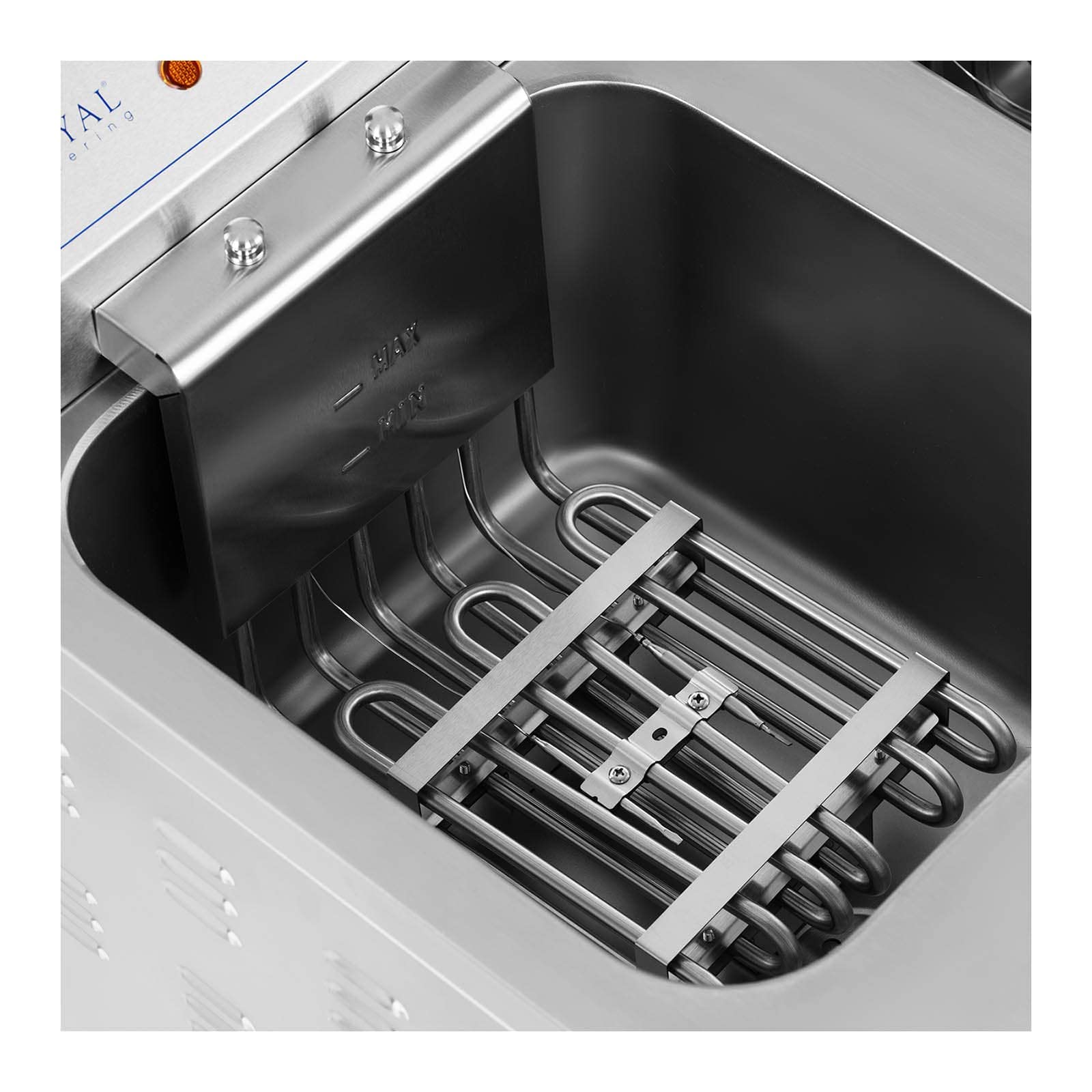 Royal Catering Doppel-Elektro-Fritteuse mit Unterschrank 2 x 16 l (2 x 10 l Öl) 10 000 W 400 V Ablasshahn Kaltzone Gastro-Fritteuse