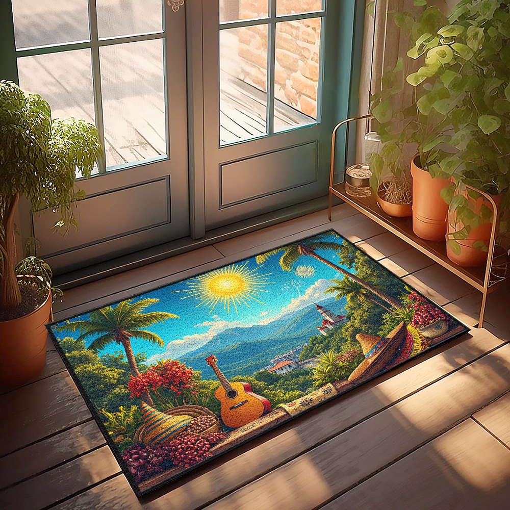 Paillasson antiderapant interieur anti-salissure tapis entree tropical colore