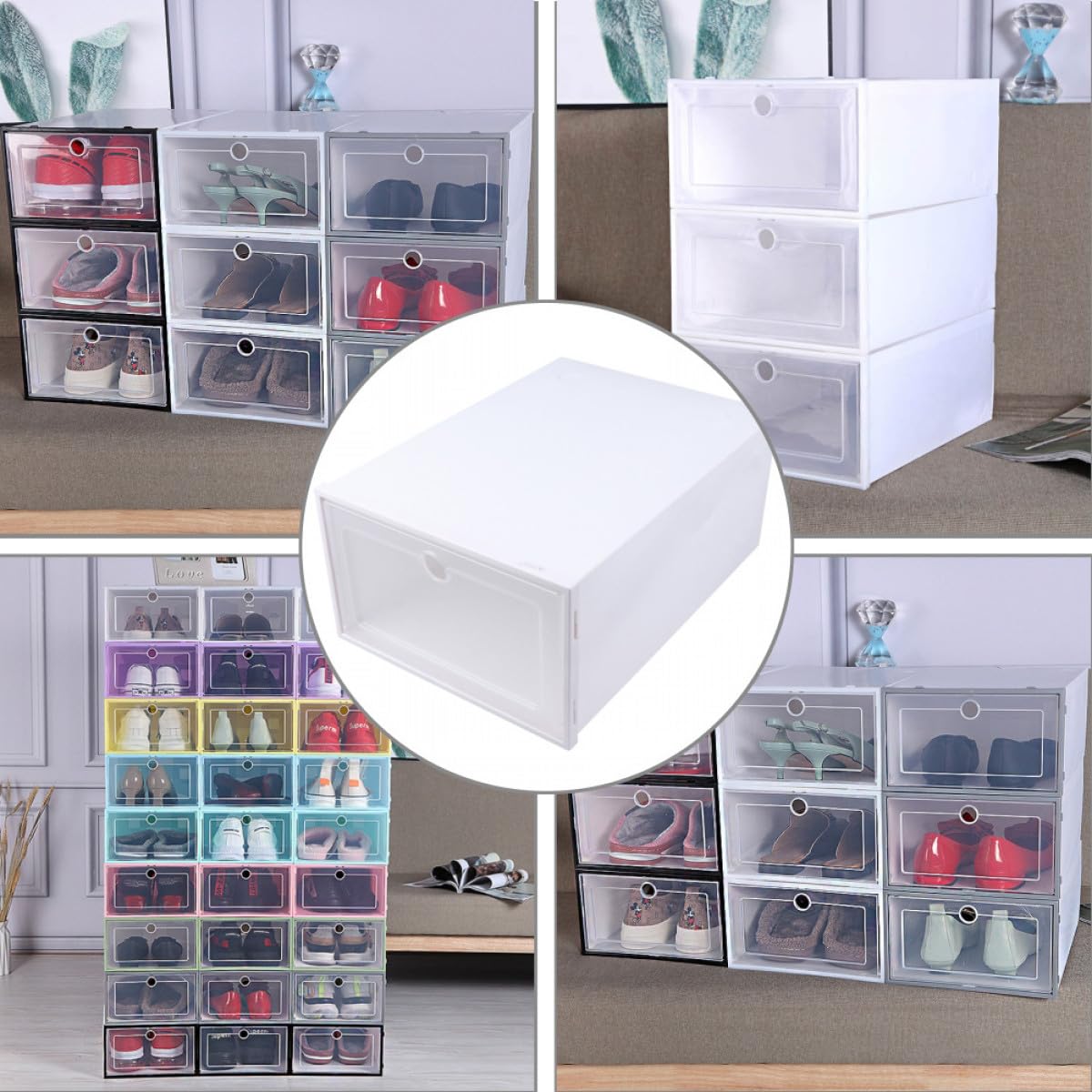 Mikikit Kunststoff Schuh Organizer 6 Stück, Transparenter, Stapelbar