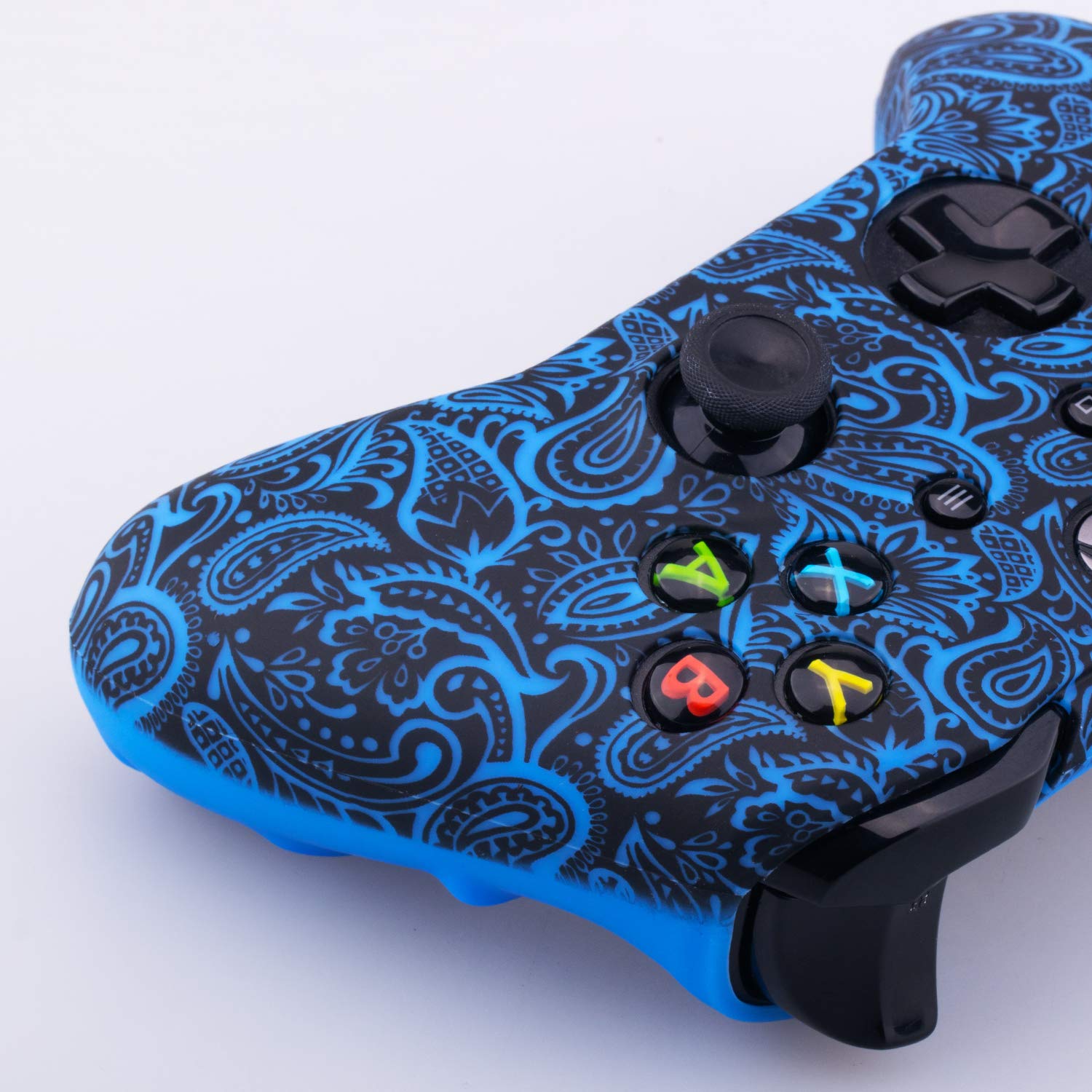 1 x Silicona Transferir Impresión Protector Cubrir Piel + 6 Apretones de Pulgar y Tapones a Prueba de Polvo para Xbox One/S/X Mando Follaje Azul