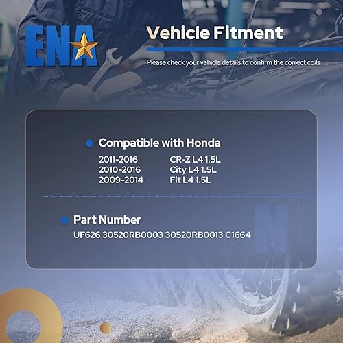 Miniatura 7 de ENA Juego de 4 bobinas de encendido 1.5L L4 compatibles con Honda compatible con Honda 2010 2011 2012 2013 2014 2015 2016 City, 2011-2016 CR-Z CRZ,