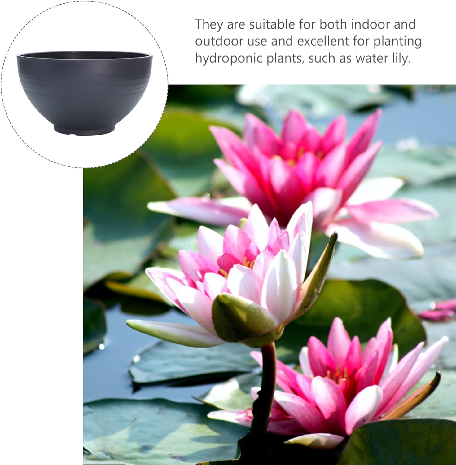 Happyyami Resin Hydroponic Planter Garden Bowl: Micro Landscape Succulent Pot Big Water Lily Container Resin Functional Mini Fish Pond Fountain Bird Bath Grey, 30x30cm
