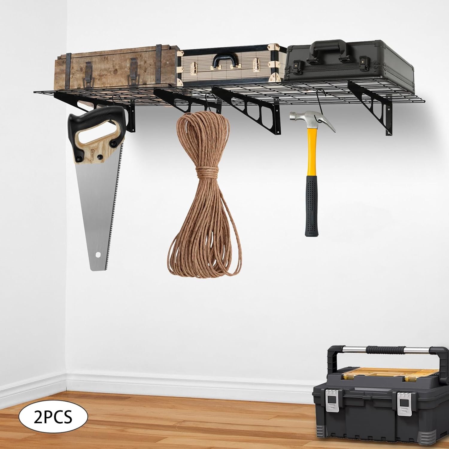 2-PACK 24 * 72 in Garage Shelving with Hooks, Wall Storage Rack, Wall Shelf Garage Organization System