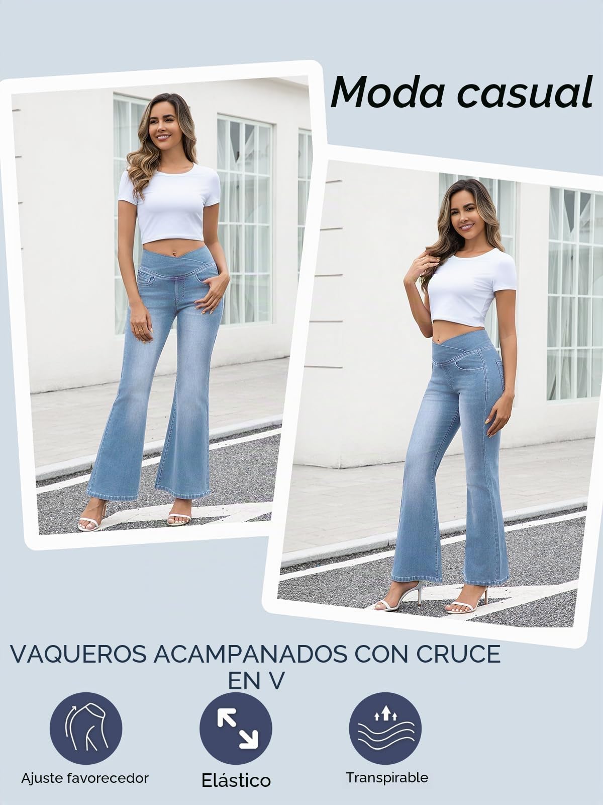 VX VONXURY Vaqueros Elásticos Mujer Acampanados Cintura Alta Lavado Push Up Levanta Glúteos Control Abdominal Pantalon Campana Mujer con 4 Bolsillo