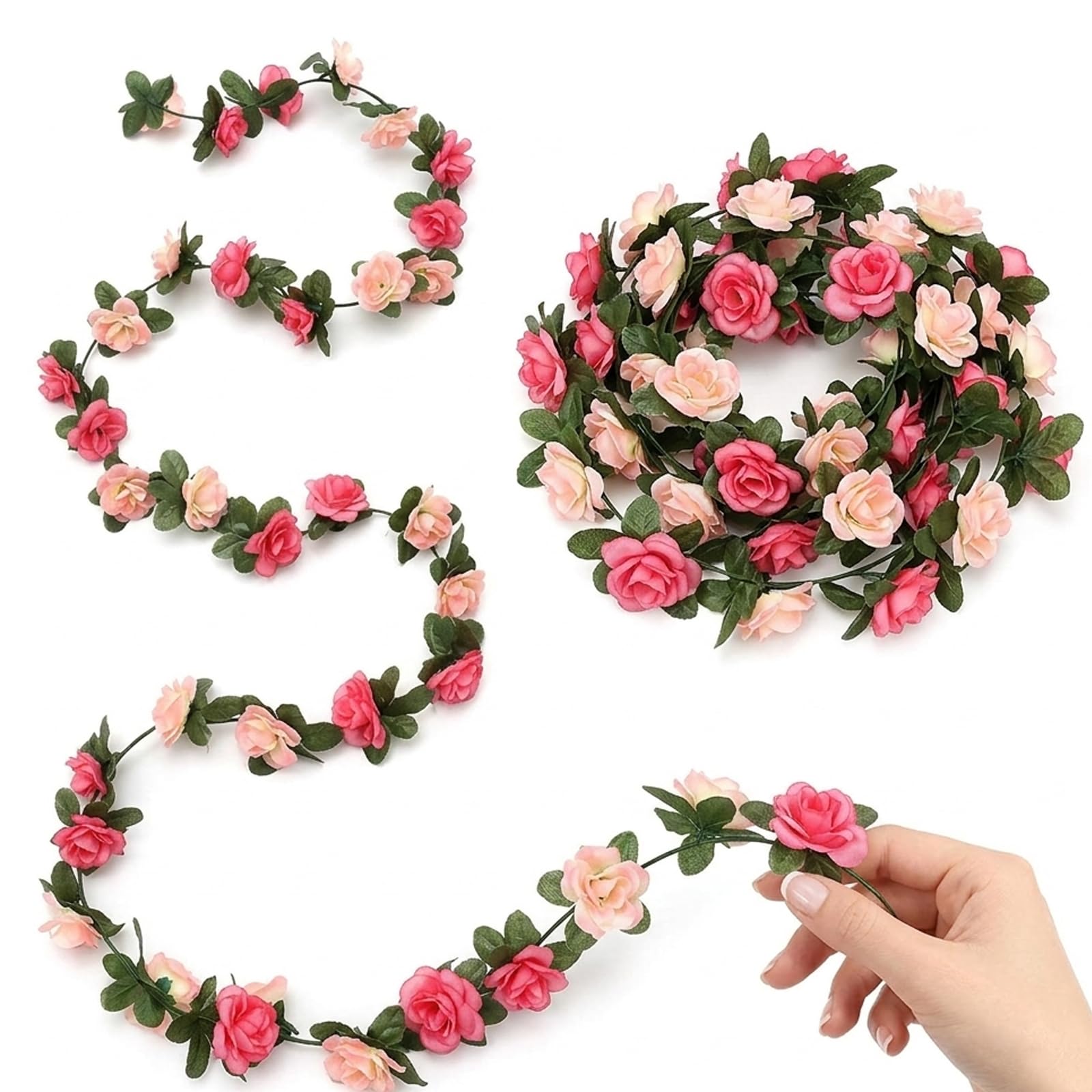 Wnzdp 2 PCS Flower Garland, Spring Garland and Floral Garland Decoration, Two Pink Rose Garlands with Artificial Flower Vines for Home Decor