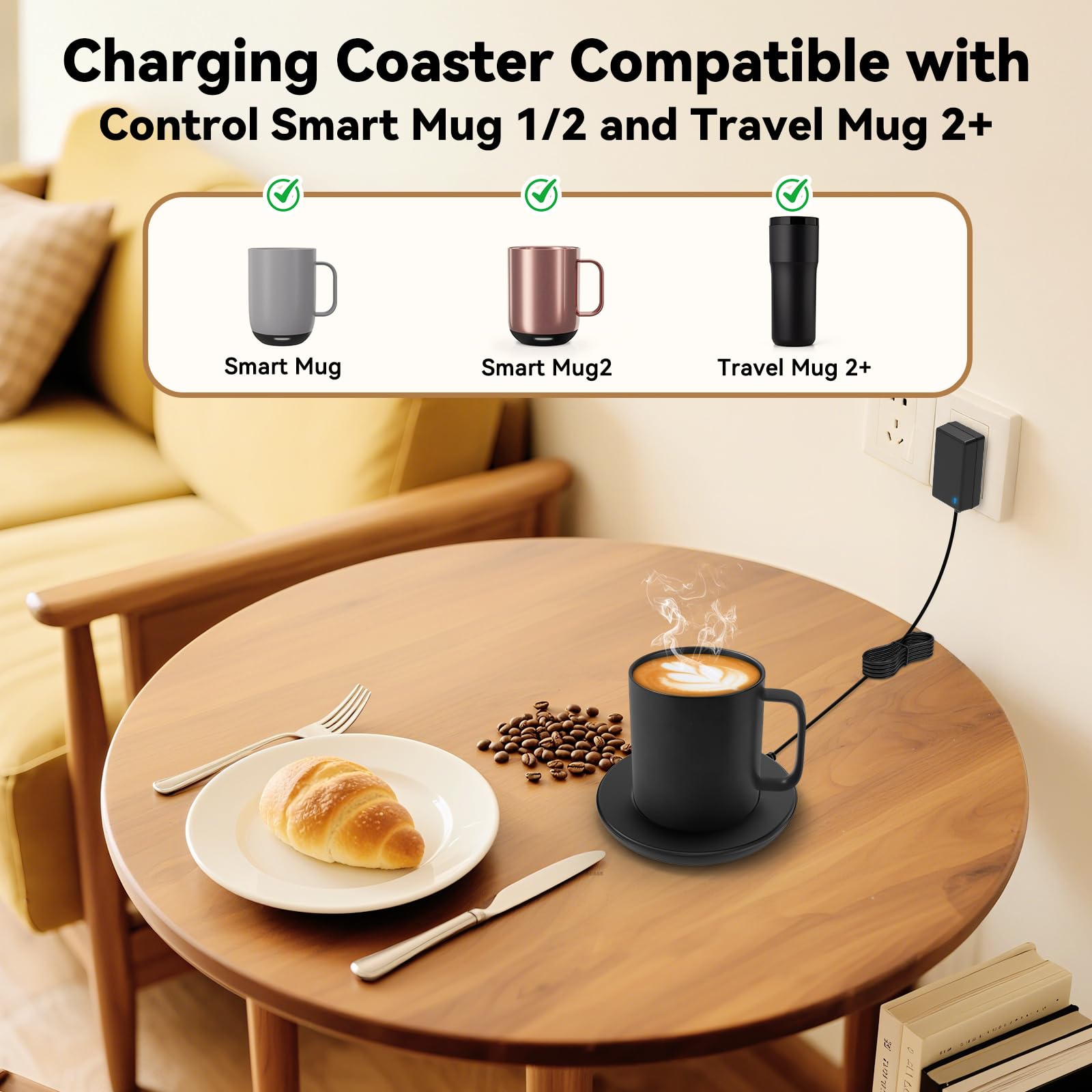 Ladeuntersetzer 2, kompatibel mit Em/BER Temperaturregelung, Smart-Becher 2 und 1, Cisain Ladestation für Smart-Kaffeetassenwärmer, beheizter Reisebecher, schwarz