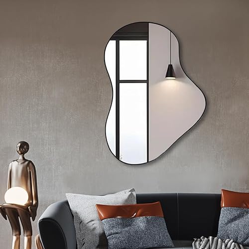 Miniatura 7 de POZINO Espejo de pared irregular, espejo asimétrico sin marco, 31.4 x 23.6 pulgadas, espejos orgánicos modernos decorativos para sala de estar,