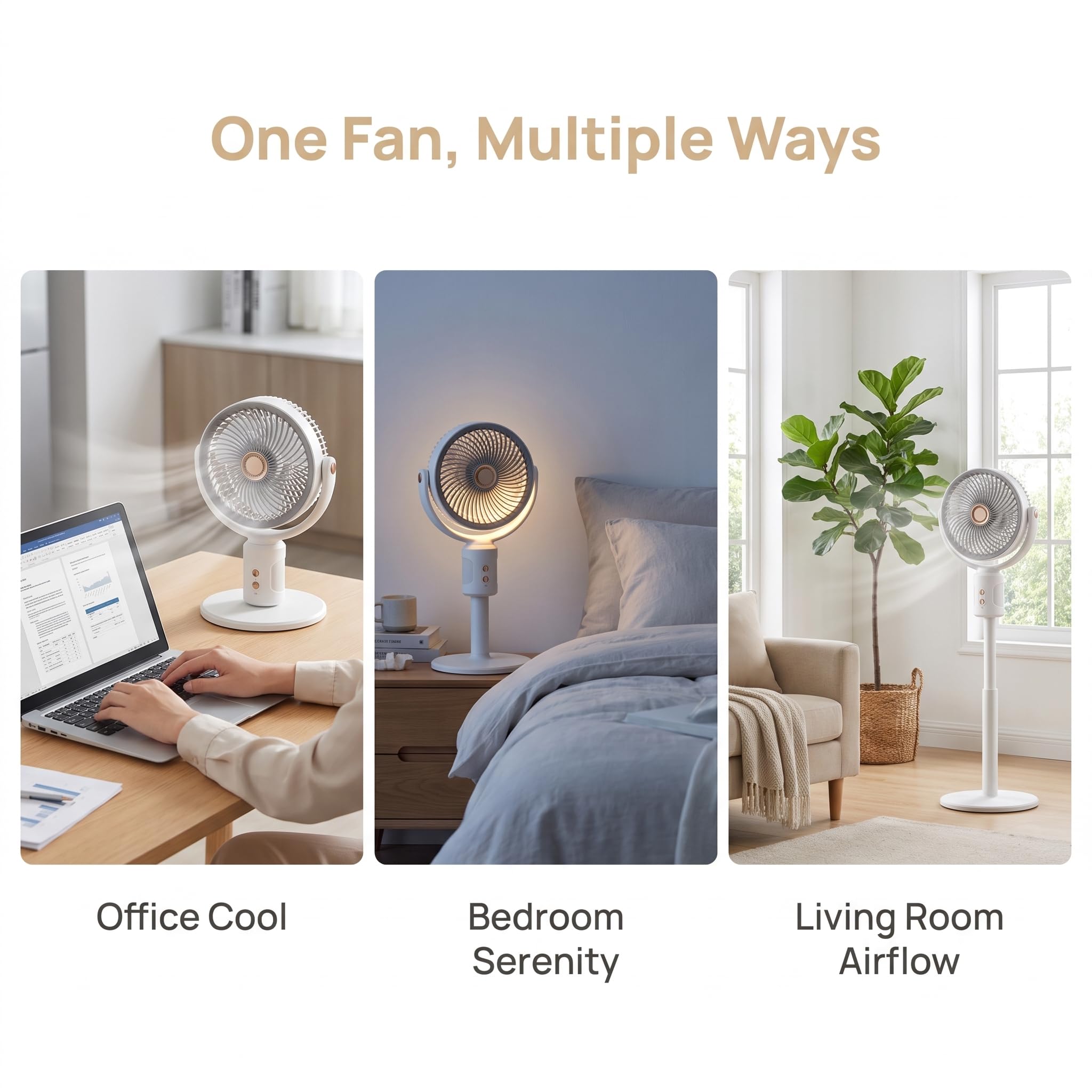 Ventilatore a Colonna, Ventilatore a Circolazione d'Aria 2 in 1 da Tavolo e Pavimento, Altezza Regolabile 36-85 cm, Ventilator Oscillante 360° con Telecomando e Timer 8h, Silenzioso per Casa
