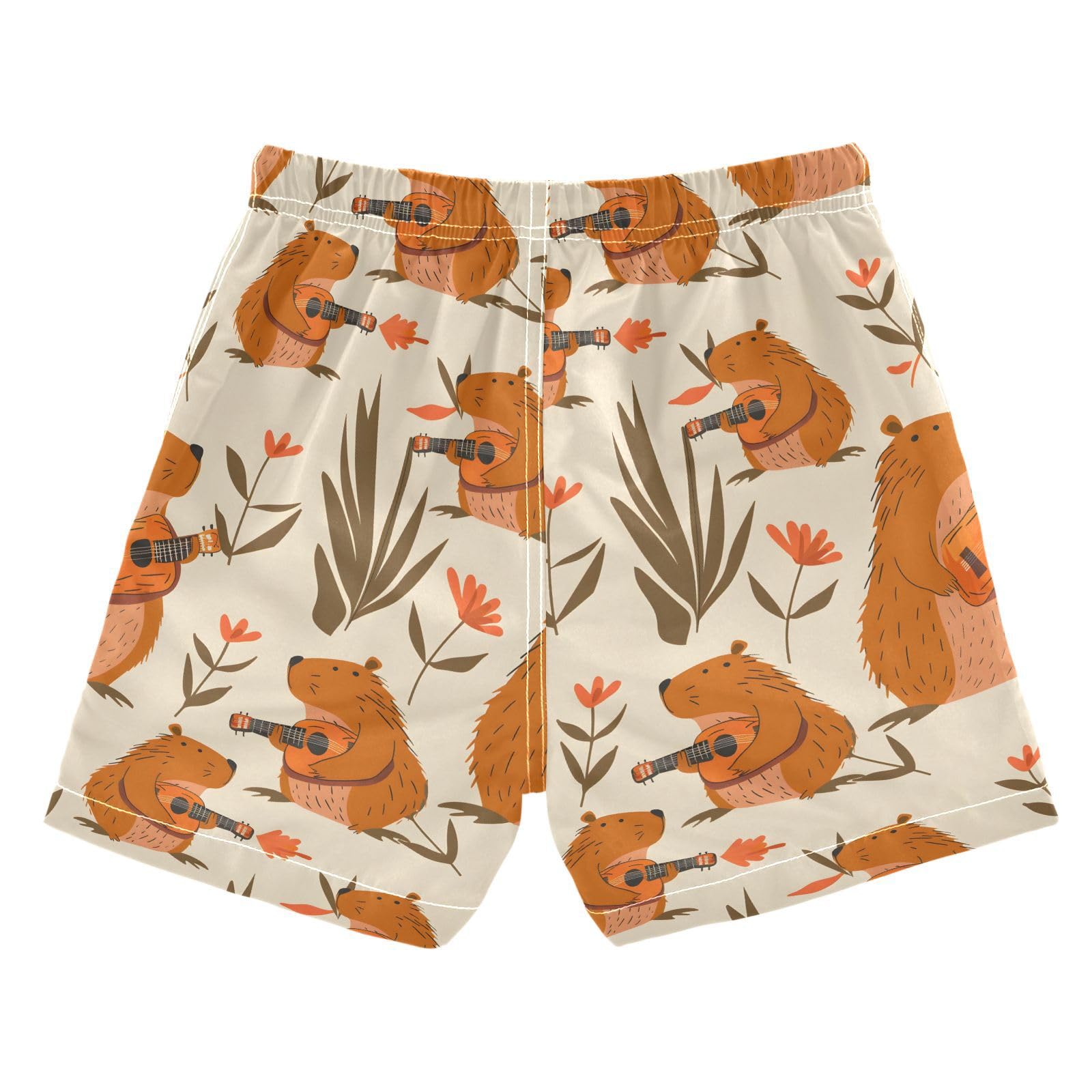 ALAZA Cute Animal Capybara Guitar Blossom Leaf Boys Quick Dry Beach Board Shorts Kids Swim Trunks Bathing Suit Swimsuit 3T Multicolor