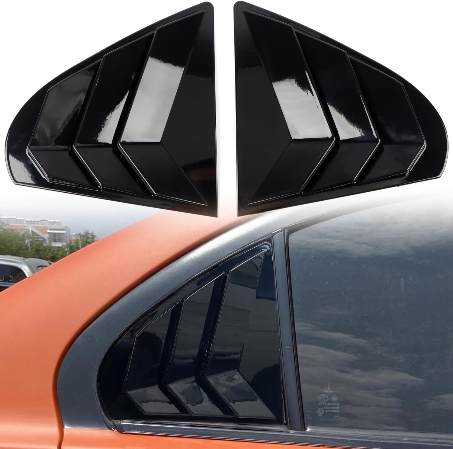 HIGH FLYING for Mitsubishi Lancer 2008-2017 Car Exterior Accessories Back Window Scoop Louver Cover ABS 2pcs (Glossy Black)