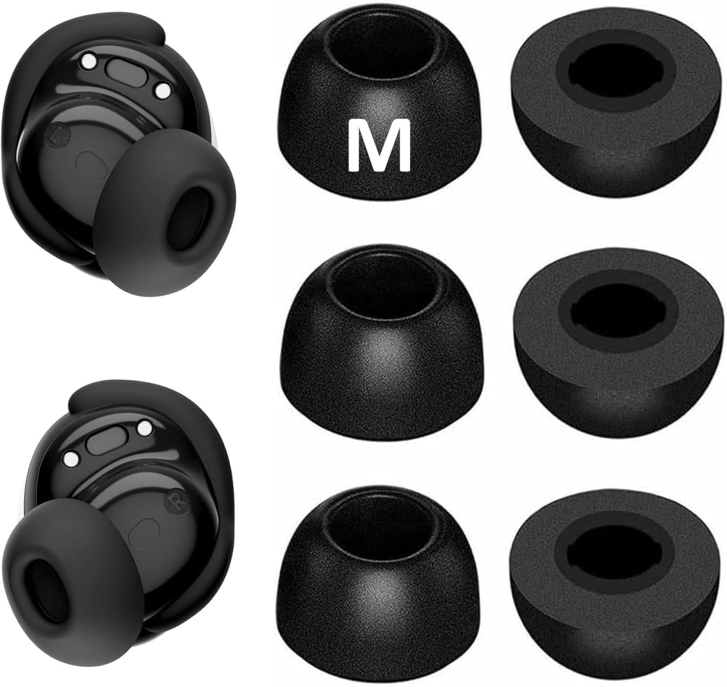 Replacement Memory Foam Ear Tips Compatible with Bose New QuietComfort Earbuds (2024 Released)/Timekettle M3 Translation Earbuds, Noise Canceling Foam Ear Tip,L/M/S 3 Size 3 Pairs,Black (2143PB)