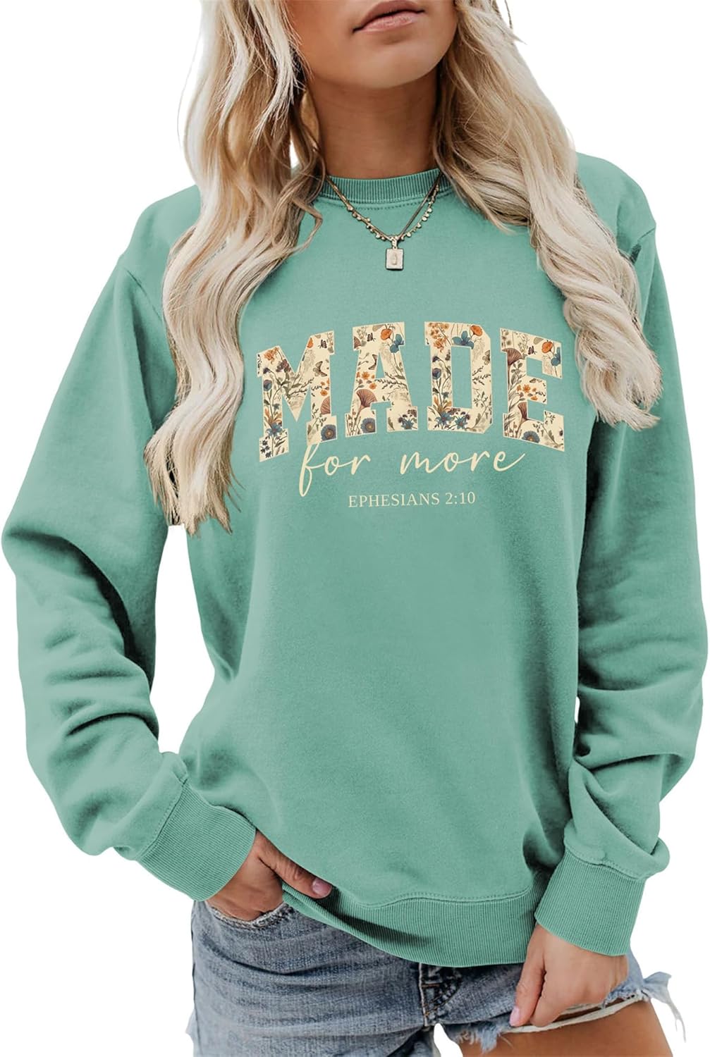 Made for More Sweatshirt Women Christian Pullover Graphic Long Sleeve Shirts Jesus Bible Verse Tops