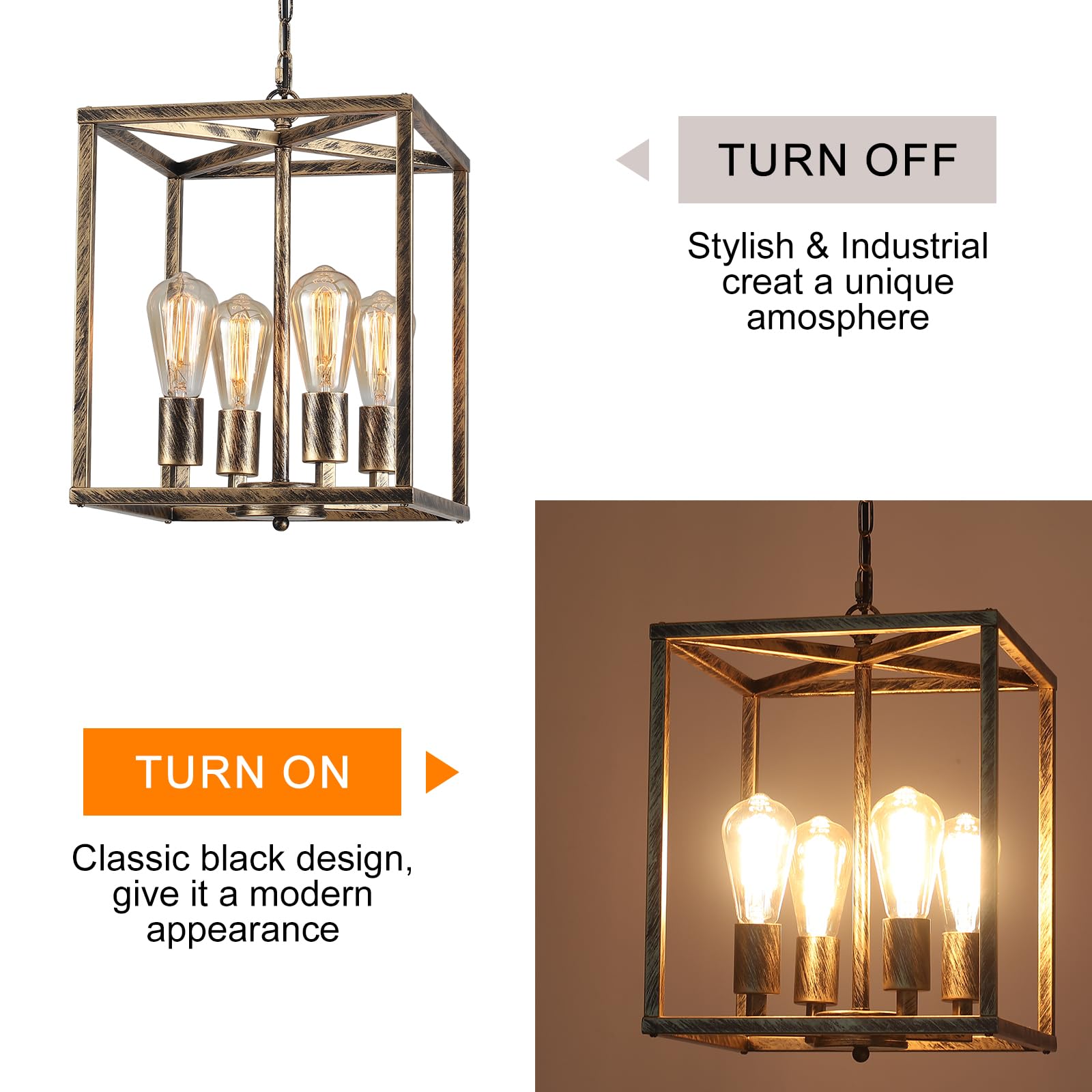 Qcyuui Lampadario Industrial a 4 Luci Lampadario A Sospensione Industriale In Metallo, Apparecchio Di Illuminazione a Sospensione Rustica Bronzo Per Fattoria Per Corridoio Isola Cucina Foyer