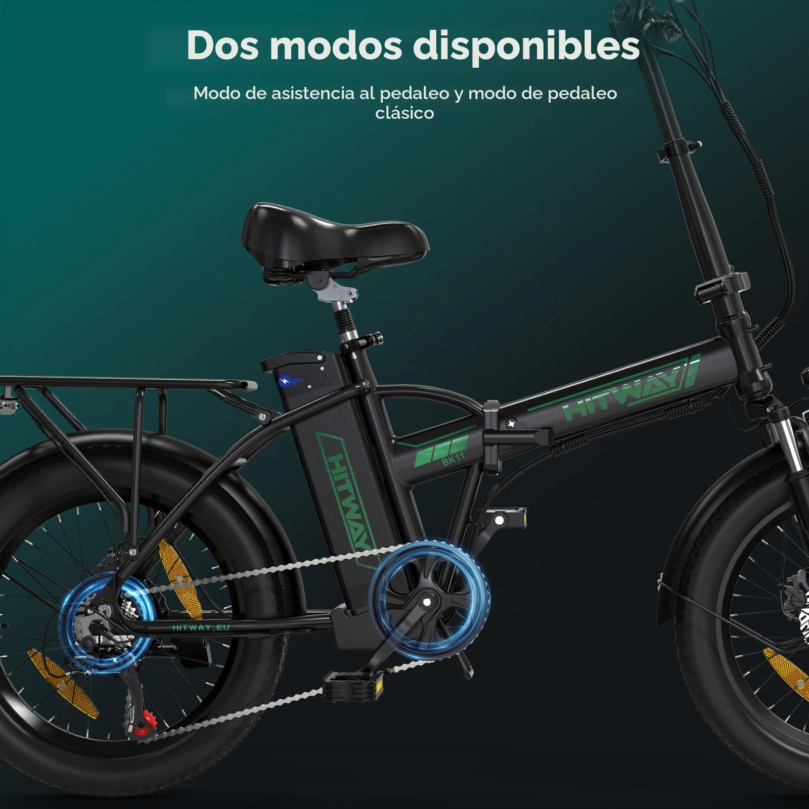 HITWAY Bicicleta eléctrica 20"*3,0/20"*4,0 Bicicleta Montaña Plegable Ebike Fatbike,36V 12Ah/48V 15Ah Batería, 250W Motor, 7 Vel, E-MTB, Pedal Assist Alcance 35-90KM/45-100KM