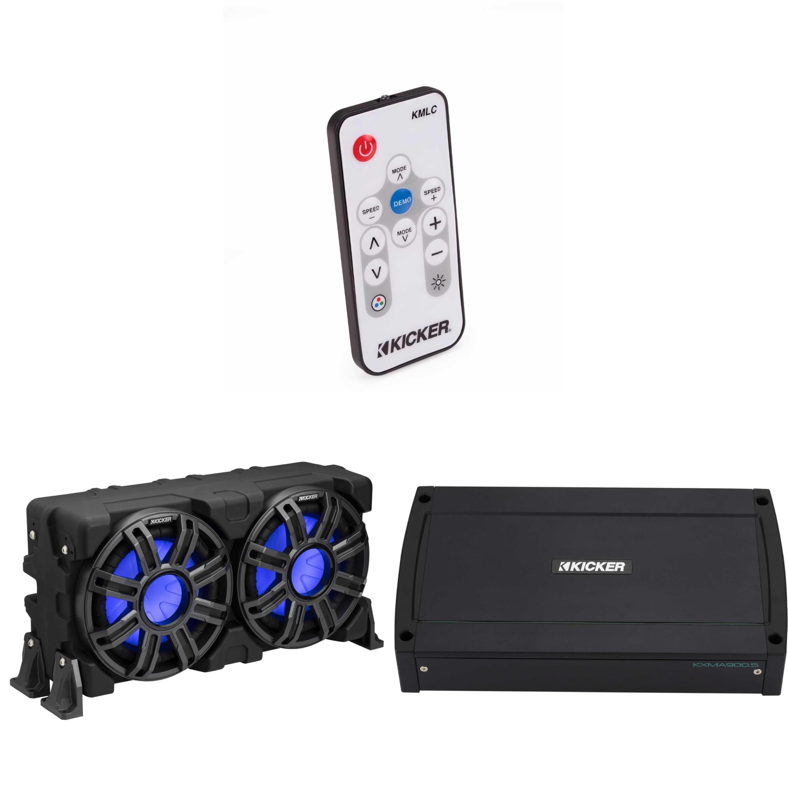 Kicker 51MWLE104 - MWE 10-Inch Loaded Premium Marine Sub Encl w/Passive Radiator 4ohm & 48KXMA9005 Marine Amp Bundle (Includes LED Remote)